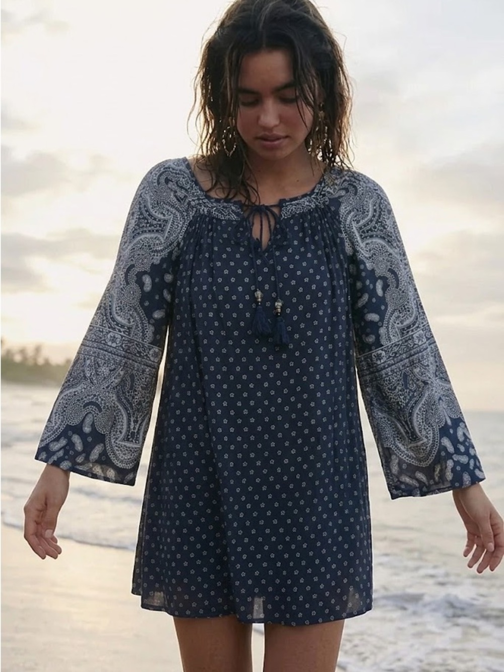 Angie Navy Boho Long Sleeve Dress